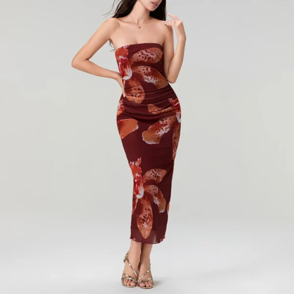 Women s Sleeveless Tube Top Dress Floral Strapless Backless Bodycon Maxi Dress Summer Casual Cocktail Party Club Long Dresses