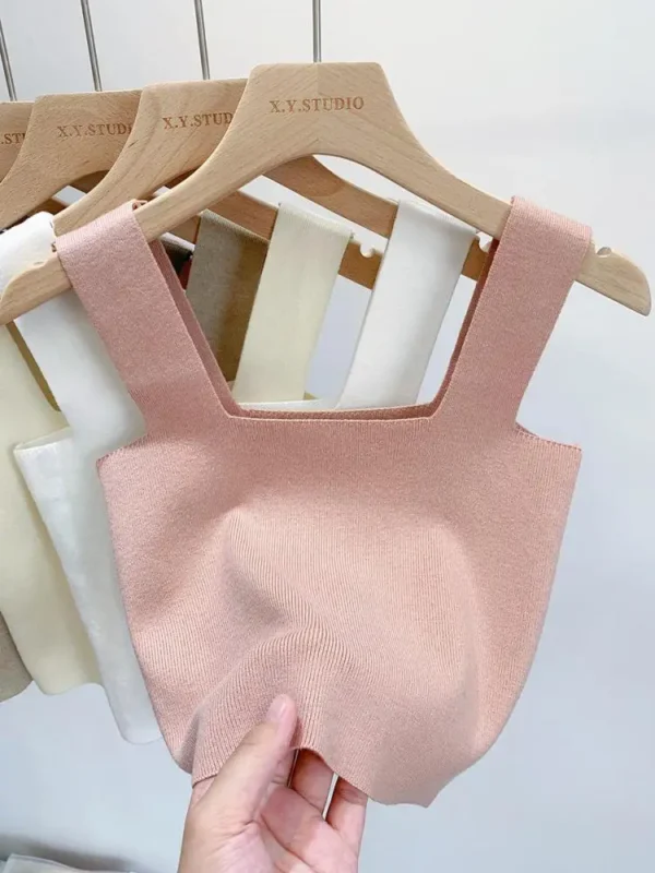 Summer Women Sexy Sleeveless Tops Fashion Short Square Collar Tank Tops 6 Colors Knitted Crop Top - Image 5