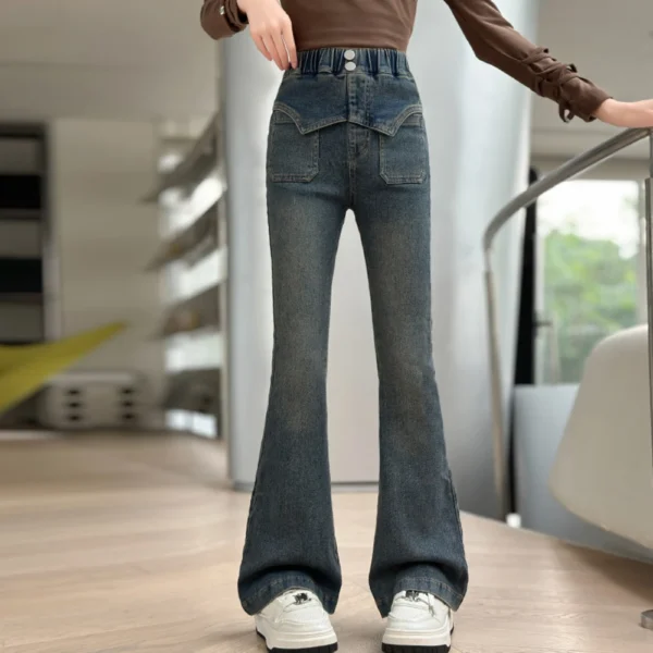 Girls' Spring and Autumn Jeans 2025 New Front Patched Flared Pants Teen Children's Denim Micro Flared Pants Kids Trousers - Image 2