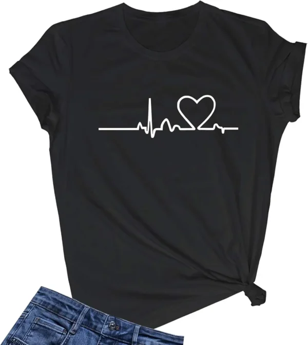 Female Cute T-shirt Teen Top Teen Girl Graphic T-shirt Heart Shape Printed Shirt Streetwear