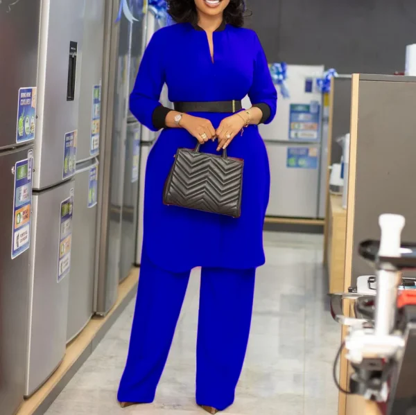 African Clothes Women Summer African Women Long Sleeve Red Blue Green Two Pieces Sets Top and Pant African Suit with Belt - Image 6