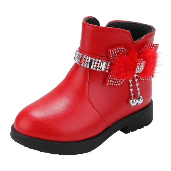 2023 Autumn Winter Girl's Boot Soft Leather Ankle Boots Plus Velvet Warm Kids Shoes Toddler Non-slip Cotton Boots Princess Shoes - Image 5
