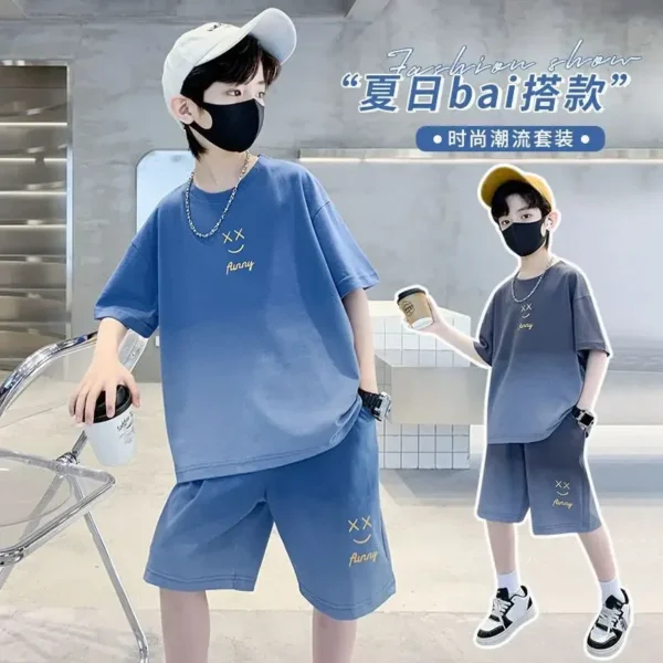 Summer Teenage Boy Clothes Set Children Girls Gradient Tshirts and Shorts 2 Pieces Suit Kid Top Bottom Fashion Outfits Tracksuit - Image 2