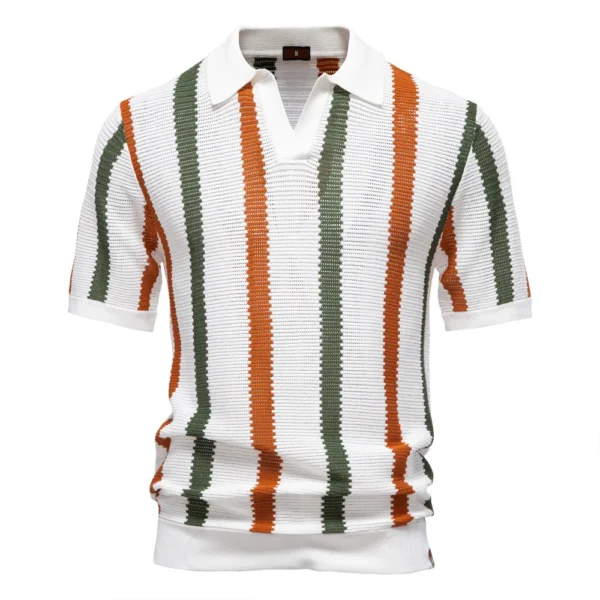 Men's Linen Knit Shirt Short Sleeve Mesh Striped Design Breathable Quick-Dry Lightweight Business Trendy Casual Wear