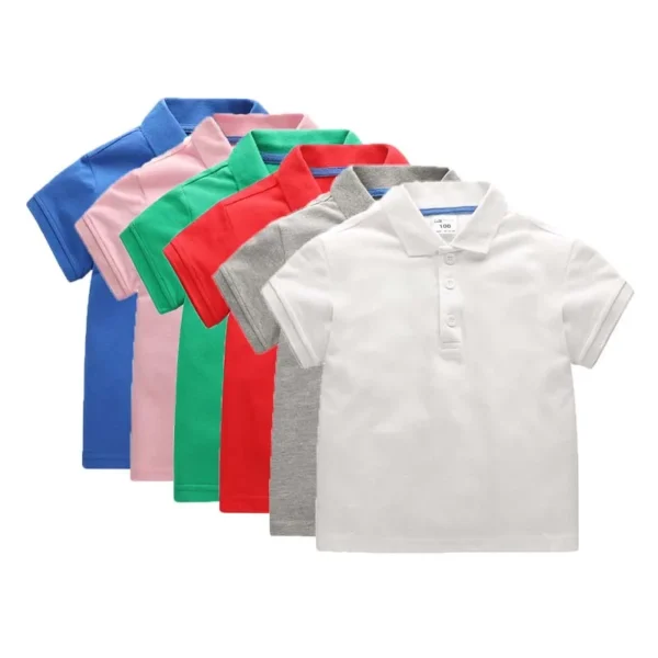 Boys Pique Polo Shirts Plain Solid Short Sleeve Uniform T-shirts Collared Cotton Tops for Children School Clothes 4 - Image 2