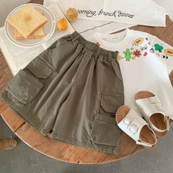 Boys Summer Cargo Shorts 2025 New Fashion Japanese Casual Daily All-match Solid Color Pants Cool Loose Shorts for 2-8Y Kids - Image 4