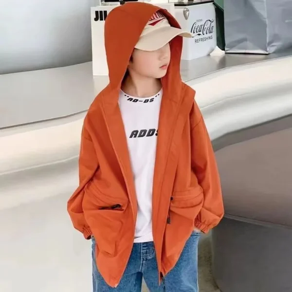 Children Solid Jacket Outerwear for Boy Kid Spring Autumn Thin Jackets for Boy Coat Hooded Bomber Jacket Waterproof Windbreaker - Image 3