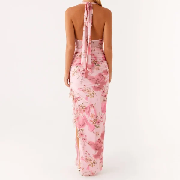 Womens Floral Slip Dress Sexy Spaghetti Strap Backless Maxi Dress Slim Fit Long Dress Flowers Print Bodycon Dress - Image 5