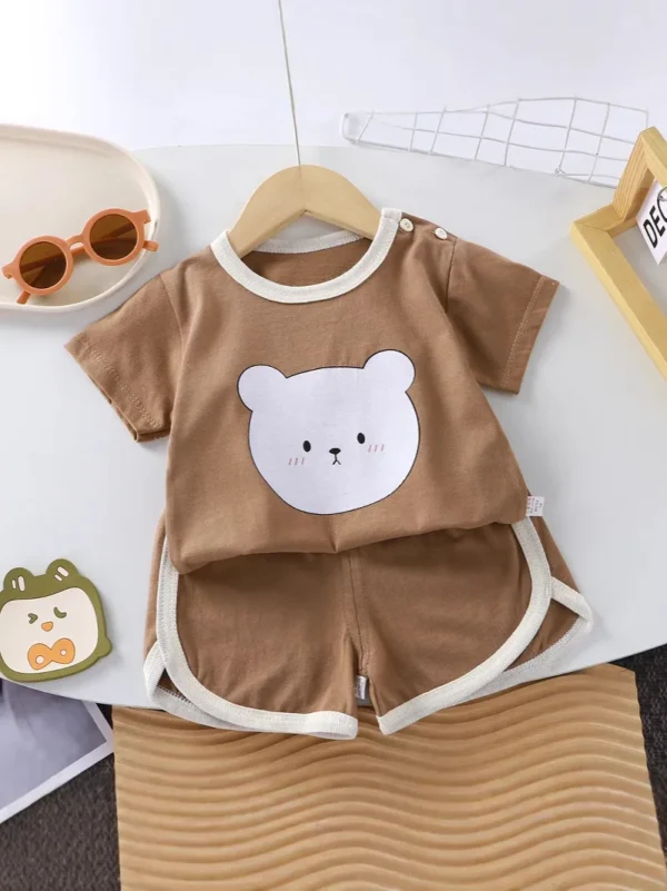 New Summer Baby Clothes 0-4 Years Old Boy Cartoon Bear T-shirt Shorts Pink Cute Cotton Girl Short-sleeved Top Suit - Image 6