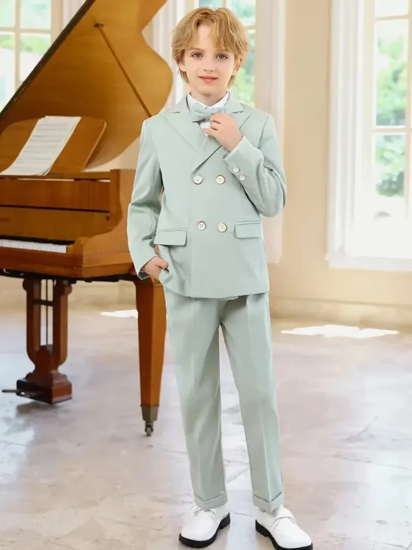 Korea Japan Boys 5Pieces/Set Jacket Vest Pants Bowtie Flower Photograph Dress Kids Wedding Evening Party Suit Children Costume