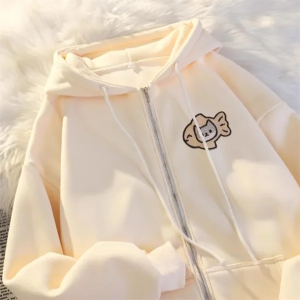 Zip Up Hoodies Aesthetic Cartoon Cat Printed Hooded Sweatshirts for Teens