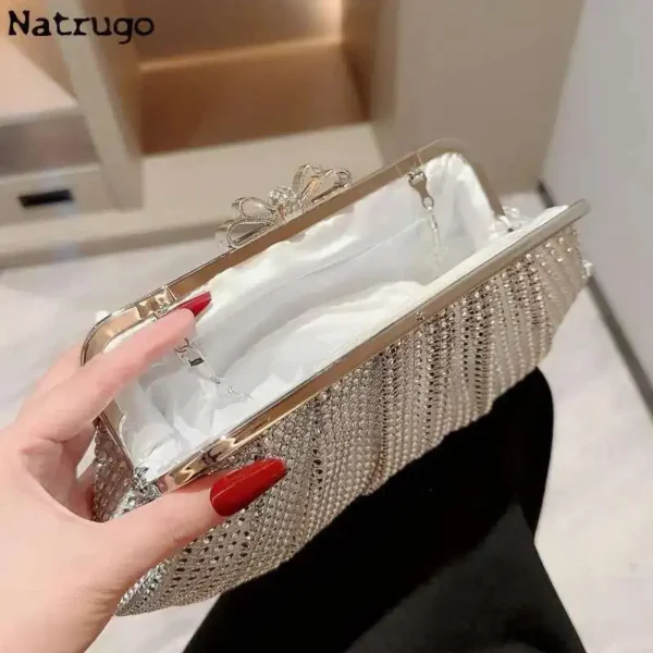 Silver Shiny Women Party Clutch Bow Buckle Luxury Evening Bags Prom Wedding Dinner Handbags With Chain Rhinestones 2024 New - Image 5