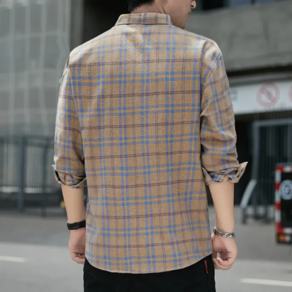 Spring New Casual Men's Flannel Plaid Shirt Brand Male Business Office Checkered Long Sleeve Shirts Clothes - Image 6