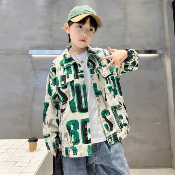 Korean Kids Child Trendy Fashion Denim Jacket with Letters For Teens Boy y2k Harajuku Retro Casual Coat Outfit 5 7 9 11 13 14 Y - Image 6