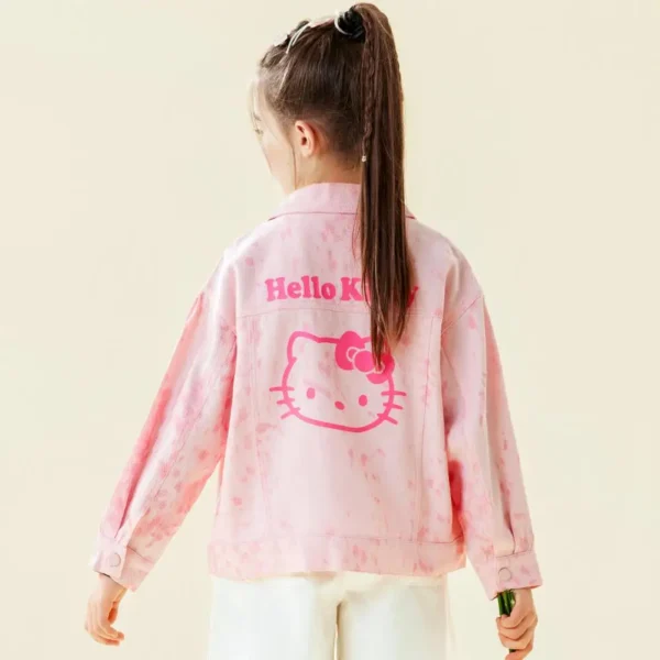 Kawaii Sanrio Hellokitty Coat 2025 New Style Spring Autumn Jacket Girls Sweet Tie Dye Denim Outwear Short Cool Fashion Overcoat - Image 5