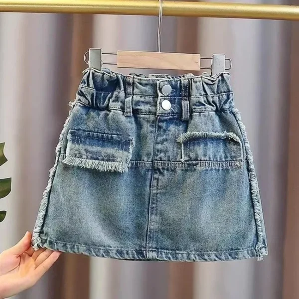Child Denim Skirt Baby Girl Casual Jean Pleated Skirts Summer Spring Baby Clothes 2024 New 5 7 9 11 13 T Kids Clothing