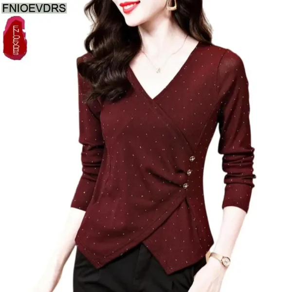 Office Shirts Basic Wear New Design 2025 Women Long Sleeve Elegant Fashion Work Lady Button Peplum Short Tops Dot Blouses - Image 2