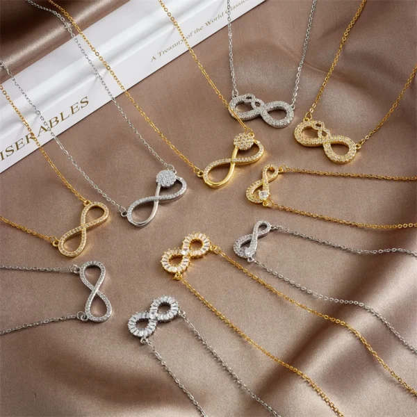 7pcs/set Simple Stainless Steel Infinity Pendant Necklace for Women Classic Lucky Zircon Love You Forever Jewelry Birthday Gift