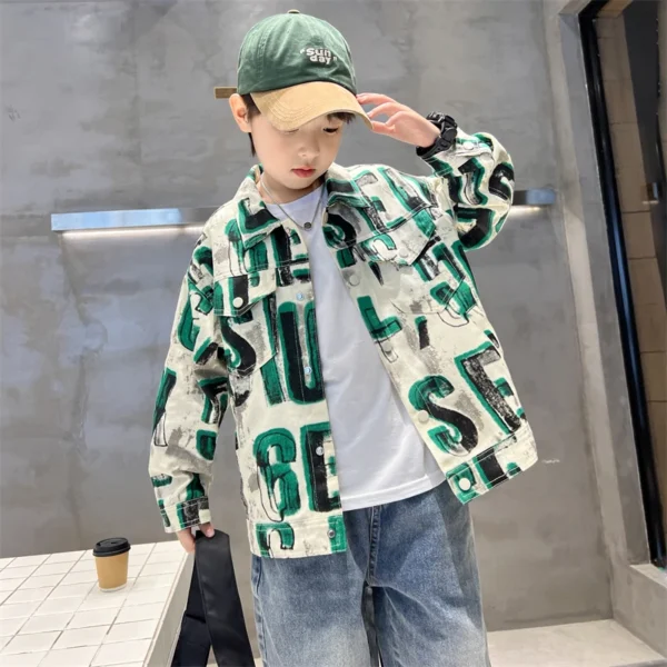 Korean Kids Child Trendy Fashion Denim Jacket with Letters For Teens Boy y2k Harajuku Retro Casual Coat Outfit 5 7 9 11 13 14 Y - Image 5