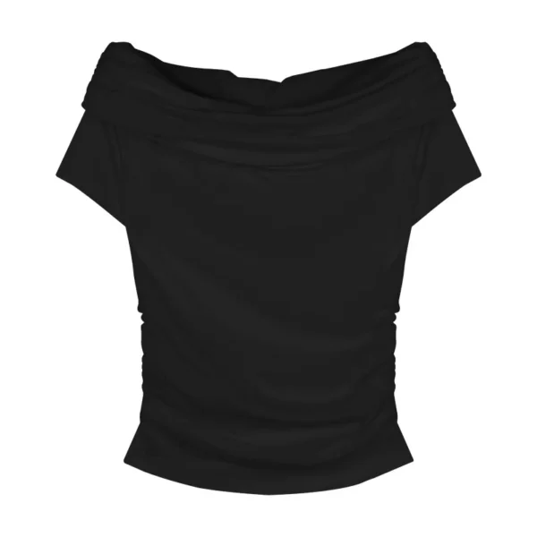 2025 Summer Sexy Off Shoulder T-shirt Women Pleated Skinny Sexy Korean Fashion Crop Tops Woman Japanese Tee Shirt Femme Clothes - Image 5