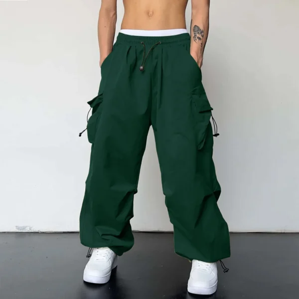 Mens Casual Waist Color Sports Hat Woven Pocket Foot Rope Solid Pants Street Cargo Tie Mens Cargo Big Size Oversized Trousers - Image 5