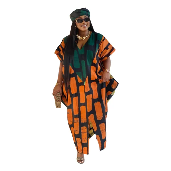 2024 Dashiki African Dresses for Women Autumn Africa Short Sleeve V-neck Polyester Printing Long Maxi Dress Ankara Dresses S-3XL