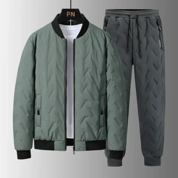 Men's Puffer Cotton-padded Sets Korean Style Thicker Cotton Jacket +Lamb Fleece Pants 2 Piece Suits Men's Winter Warm Sets