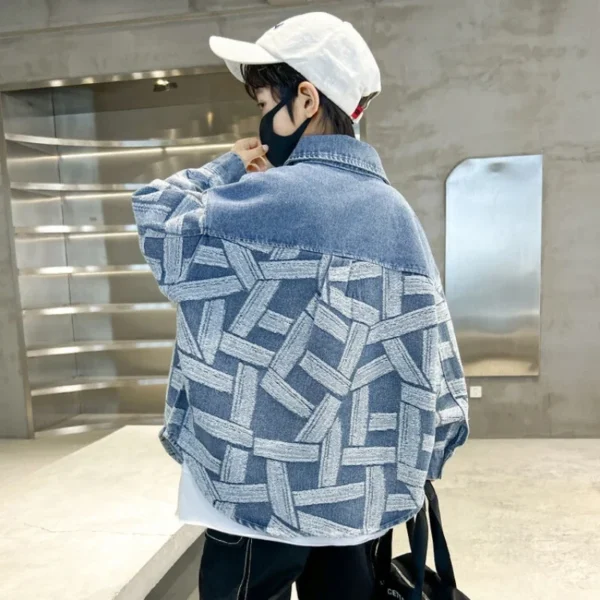 New Boys Spring Denim Jacket Kids Autumn Plaid Denim Coat Cotton Windbreak Outerwear Children Jacket Teens Clothes 8 10 12 14 Y - Image 3