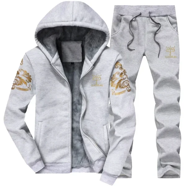 Winter Sportswear Suit Men's Classic Fashion Thick Fleece-lined Hoodie + Pants Suit Male Jogger Velvet Warm Jacket 2 Piece Set - Image 4
