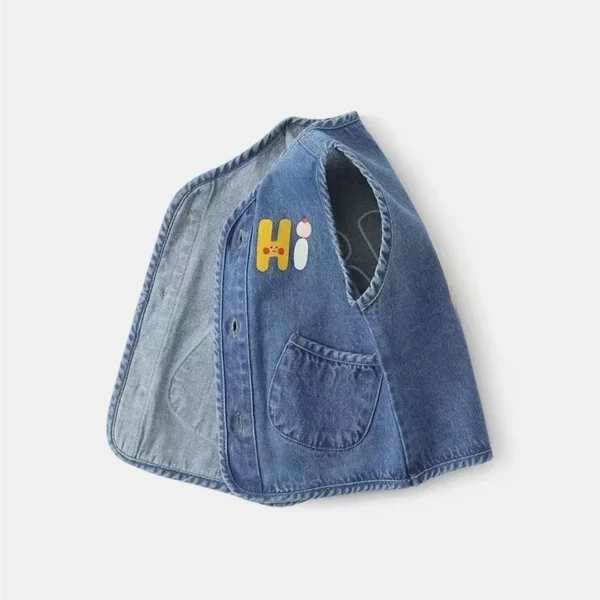 Boys Girls Denim Vest Spring Autumn V-Neck Letters Print Sleeveless Jean Waistcoat Children Casual Jacket Outerwear - Image 2