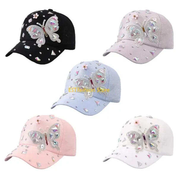 Y5GC Women Baseball Hat with Shimmering Butterfly Design Comfortable Sun Protective Headwear for Casual Wear Sport Activity