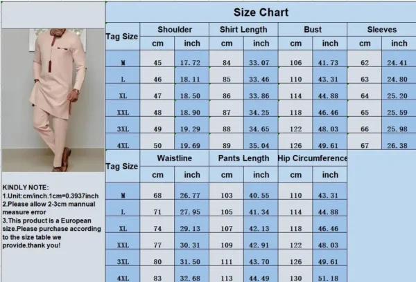 African Clothes for Men Autumn African Men Long Sleeve O-neck Solid Color Two Pieces Sets Top and Long Pant African Suit M-4XL - Image 6