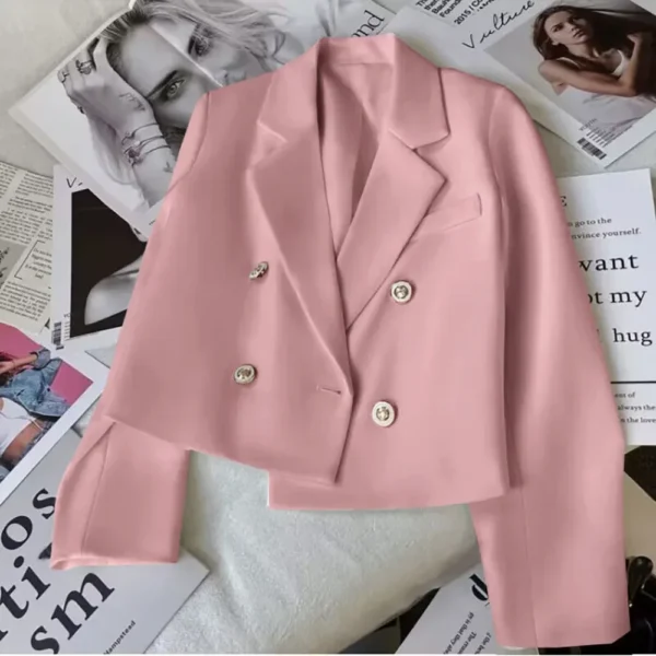 Fashion Long Sleeve Crop Blazer Women Autumn Winter Solid Color Sgle Breasted Jackets Tops Office Lady White Coat Outwear - Image 4