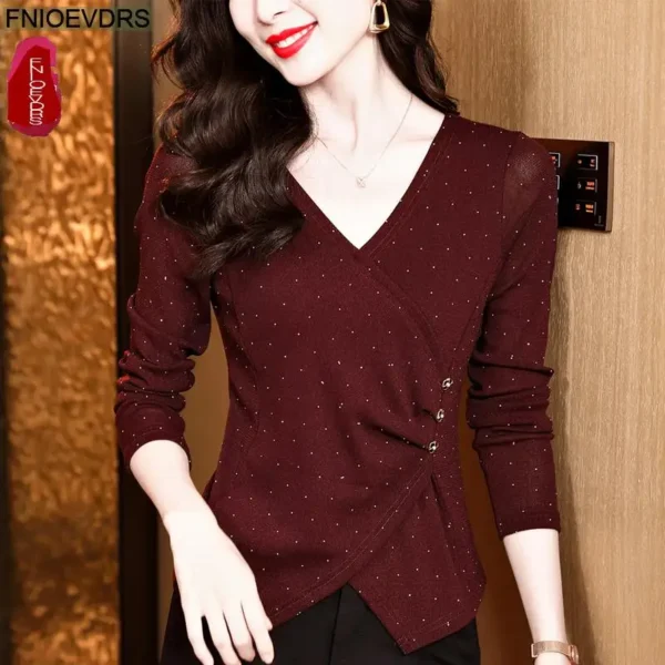 Office Shirts Basic Wear New Design 2025 Women Long Sleeve Elegant Fashion Work Lady Button Peplum Short Tops Dot Blouses - Image 3