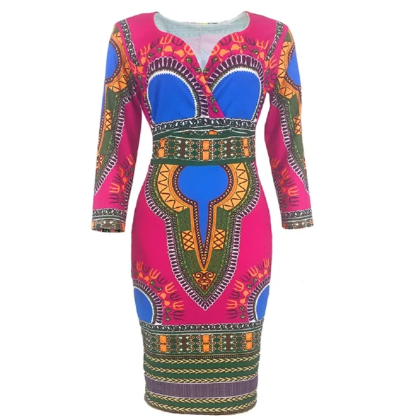 2022 New Fashion Print Dress Waist Women's Ethnic Style Package Hip Skirt V-neck Tight A-line Skirt African Women's Clothing - Image 5