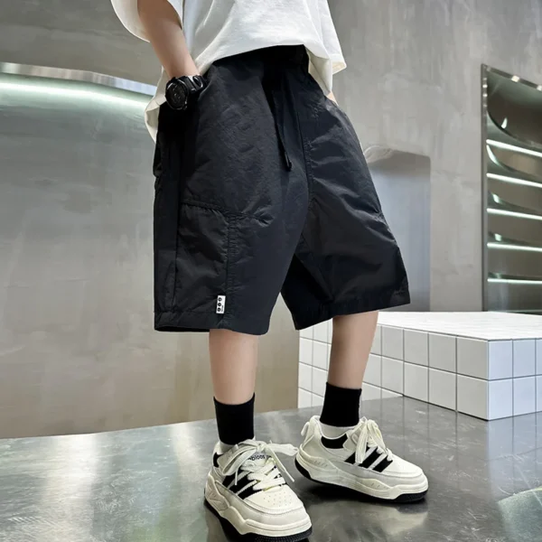 Kids Casual Solid Color Cargo Shorts for Tween Boys Khaki Black Summer Shorts Teenage Child Brief Knee-Length Pants Age 5-14Y - Image 6