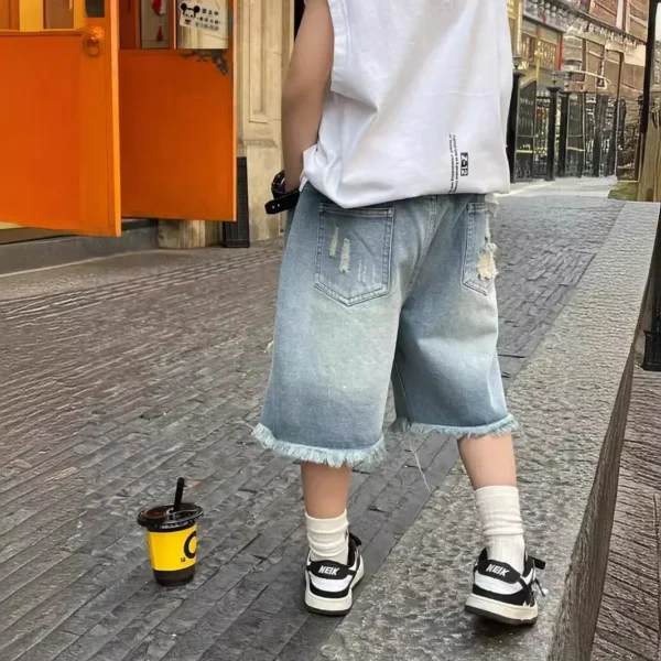 New 2025 Boys Summer Thin Denim Five-point Pants Kids Fashion Ripped Denim Shorts Trousers Teen Casual Jeans Children's Clothing - Image 4