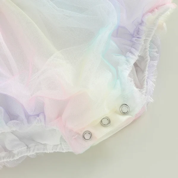 Newborn Baby Girls Mesh Romper Ruffle Square Collar Rainbow Colorful Mesh Bodysuit Princess Party Rompers Jumpsuits Outfit - Image 6