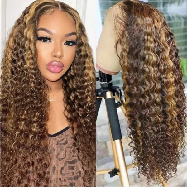 4/27 Ombre Curly Highlight Wig Human Hair 5x5 Lace Wigs Human Hair Body wavy Ready To Wear For Women