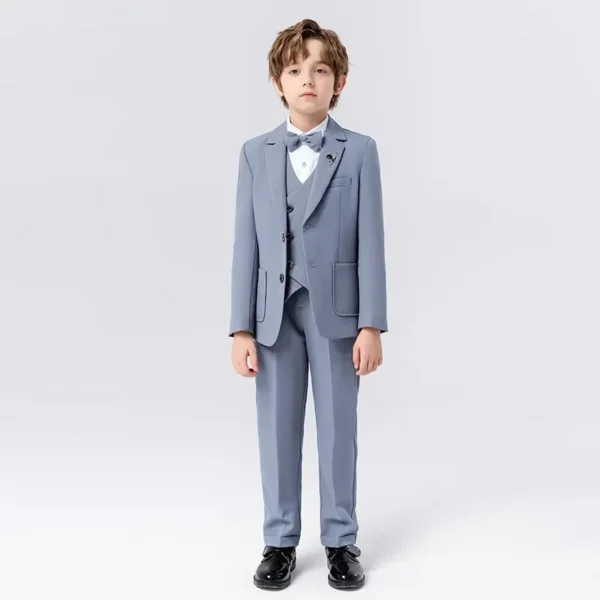 Child Fomal Dress Suit Set British Style Baby Boys Wedding Birthday Party Performance Costume Kids Blazer Pants Bowtie Clothes - Image 2