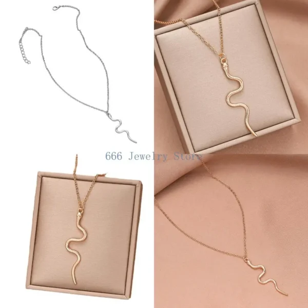 F2TD Distinctive Gold/Silver Snake Pendant Necklace Neckchain Charm for All Occasion