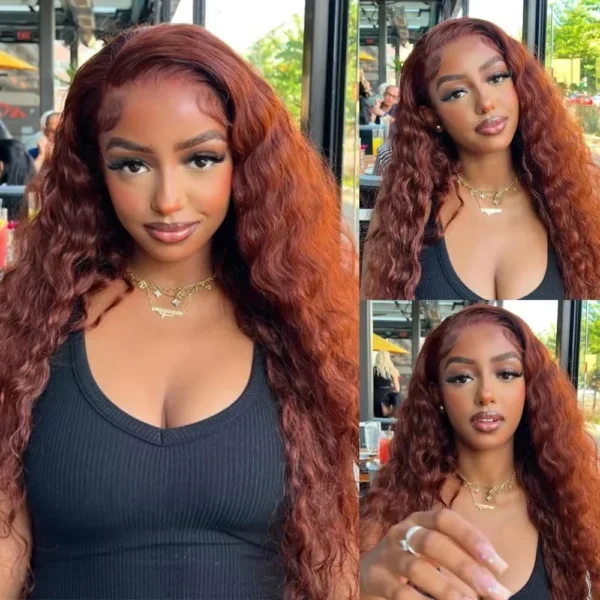 30 Inch 13x4 Deep Wave Reddish Brown Frontal Wig Water Wave Curly Lace Front Human Hair Wigs For Women Pre Plucked - Image 3