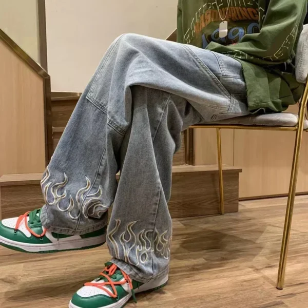 Pop Embroidery Designer Jeans Men's Fashion Wide Denim Trousers Baggy Straight Youth Casual Hip Hop Denim Pants Streetwear - Image 6