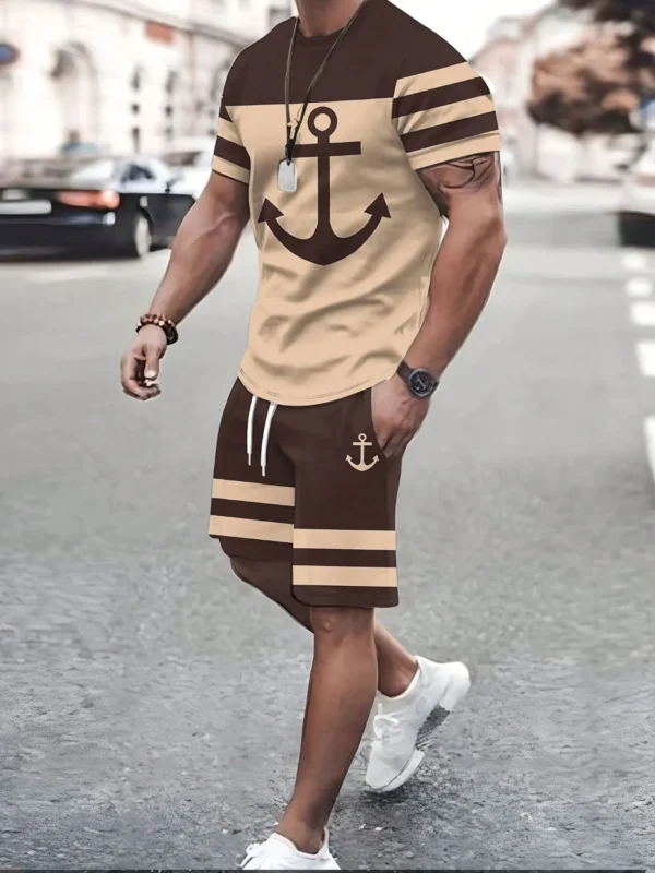 Men's casual short-sleeved suit unique New York letter print short-sleeved shorts 2-piece set fashionable outdoor street wear