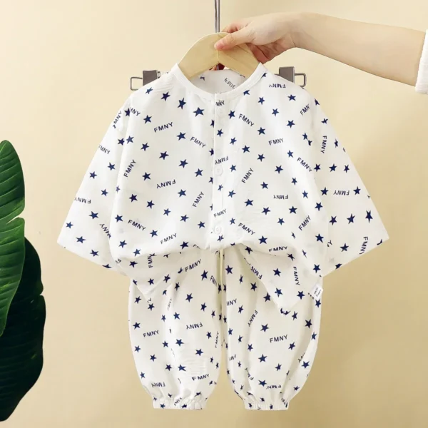 Children's Summer Thin Pajamas Boys Girls Cartoon Letter Print Long Sleeve T-shirt + Pants Sleepwear Baby Casual Clothing Sets - Image 2
