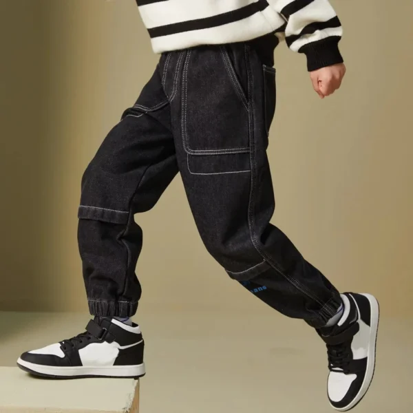 IENENS Child Boys Jeans Teens Casual Trousers 2025 New Elastic Waist Pants 4-11 Years Fashion Slim Denim Pants - Image 2