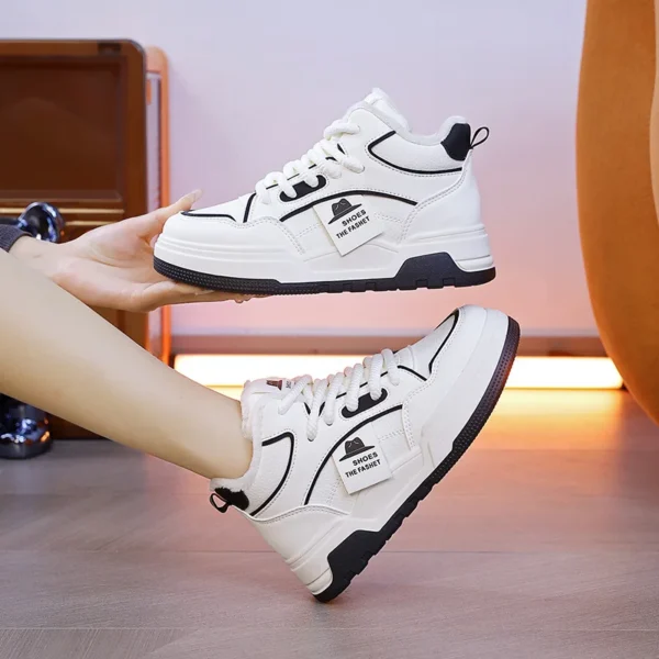 NEW Winter Warm White Shoes for Women Sneakers Fashion Students Board Shoes Lady Leather High Top Casual Flat Non Slip Trainers - Image 3