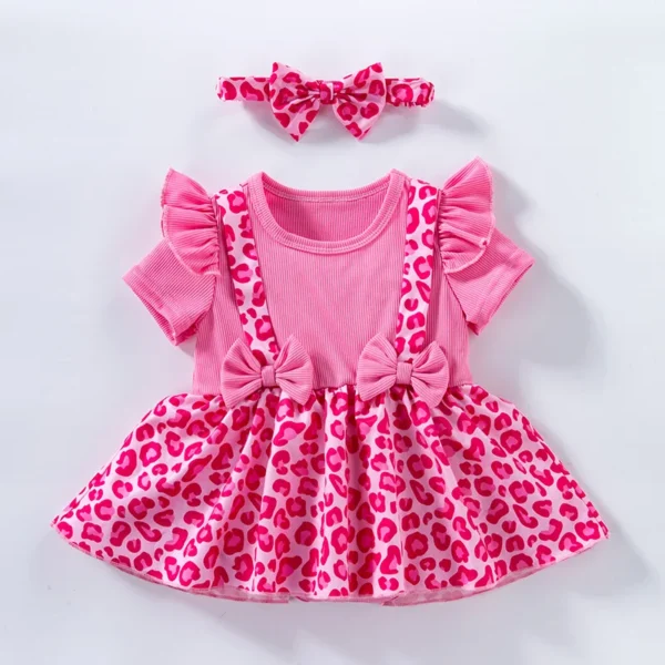 Newborn Outfit Baby Girl Clothes Pink Bow Short Sleeve Rompers Cute Headband Set Summer Clothing Baby Romper Dress - Image 6