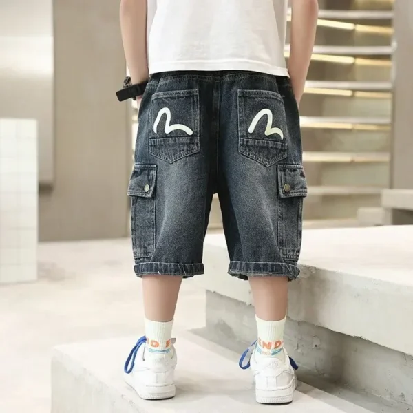New 2025 Summer Fashion Boys Denim Five-point Pants Kids Solid Thin Denim Shorts Teen Casual Jeans Children Clothing - Image 3