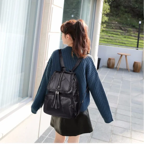 New Fashion Leisure Women's Simple Backpack Travel Soft Pu Leather Handbag Shoulder Bags for Women Girls School Bag - Image 6